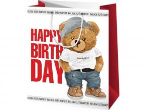 Happy Birthday! Teddybär-Muster große exklusive Geschenktüte 27x14x33cm