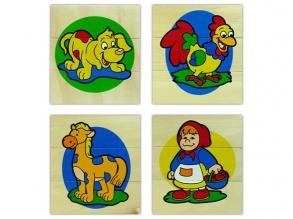 3-teiliges Puzzle (Hund, Hahn, Pferd, Mädchen)