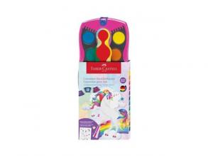 Faber-Castell: 12er-Set Aquarellfarben mit Einhorn-Stickern und Regenbogen-Glitzer