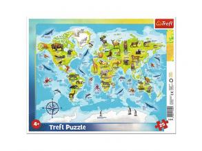 Weltkarte mit Tieren 25 Teile gerahmtes Puzzle - Trefl