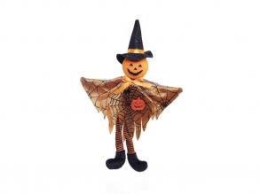 Halloween-Dekokürbis in einem Spinnennetz-Poncho