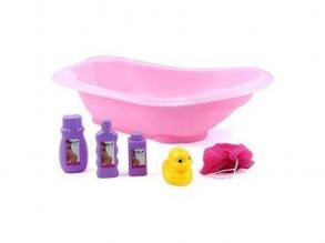 Baby-Badeset: Wanne mit Ablauf, 3 Flaschen, Ente, Schwamm