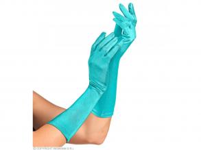 Paar "HELLBLAUE SATIN HANDSCHUHE IN ELASTHAN" 40 cm