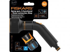 Fiskars Comfort Bewässerungspistole, 3 Funktionen + CF-Schlauchanschluss 13-15mm, STOP