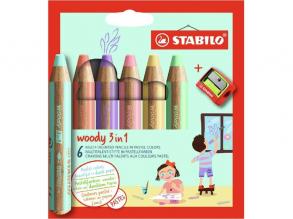 Stabilo woody 3in1 Pastell 6 Stück/Packung mit Anspitzer Bleistift