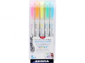 Zebra Mildliner Brush Fluoreszierend 5 Stück Pinselmarker mit zwei Enden