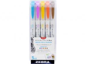 Zebra Mildliner Brush Warm 5 Stück Pinselmarker mit zwei Enden