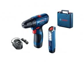 Bosch 06019G8004 GSR 120-Li 12V 2x2,0Ah Akku-Bohrschrauber im Koffer + GLI 12V-300 Lampe