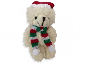 Weißer Plüsch-Teddybär als Schlüsselanhänger mit Weihnachtsmann-Mütze 12cm