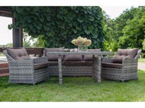 Divino 4-teiliges Esszimmer-Set Grau Rattan