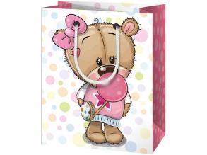 Geschenktüte für Mädchen in normaler Größe mit Teddybär 11x6x15cm