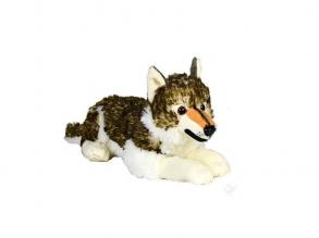 Liegende Wolfsfigur aus Plüsch - 25 cm