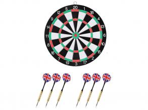 Dartscheibe 45cm, doppelseitig mit 6 Metallpfeilen