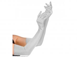 Paar "LANGE HANDSCHUHE IN STRETCH-SATIN SILBER" 60 cm