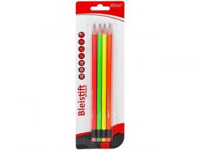 Spirit: Fluo Graphitstift mit Radiergummi 4er-Set