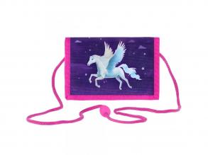 Spirit: lila Klettverschluss-Brieftasche mit Pegasus-Muster 12,5x8,5cm