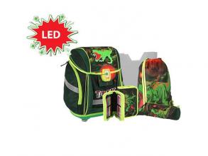 Spirit: T-Rex, 3D gemusterter LED-Schulranzen, Rucksack 5er-Set