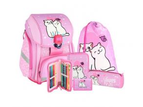 Geist: Happy Cats gemusterte LED Schulranzen und Rucksack 5er Set