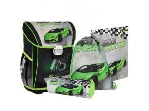 Spirit: Cool Racer Monster Sportwagen ergonomische Schultasche, Rucksack 4er Set