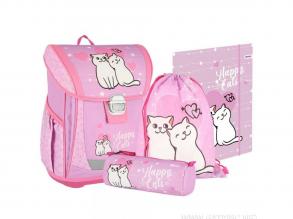 Geist: Glückliche Katze rosa 4pcs Schulranzen Set 38x28x17cm