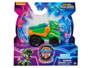 Paw Patrol The Super Movie: Pup Squad Racers Rocky Minifigur mit Fahrzeug - Spin Master