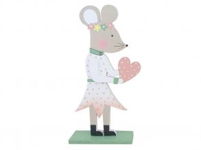 Dekorative Figur Maus Mädchen mit rosa Herz in weißem Kleid