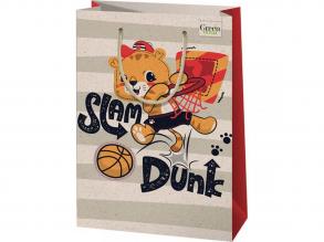 Grünes Gras Basketball Löwe Muster große Premium-Geschenk-Tasche 26x14x33cm