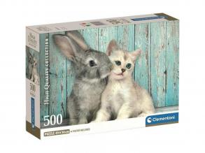 Freundschaft zwischen Kätzchen und Hase HQC 500 Teile Kompaktpuzzle - Clementoni