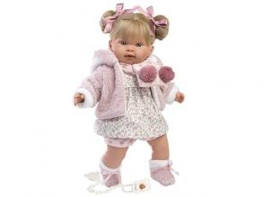 Llorens: Alexandra weinende Puppe mit Schnuller, rosa Strickjacke, geblümtes Kleid 42cm