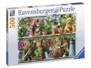 Puzzle 500 Teile - Katzen im Regal