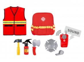 Feuerwehrmann-Kostüm im Rucksack mit 6 Accessoires