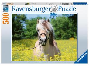 Puzzle 500 Teile - Pferd im Rapsfeld