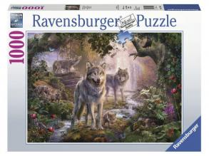 Puzzle 1000 Teile - Wolfsfamilie im Sommer