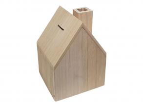 Spardose Haus mit Kamin Paulownia Holz