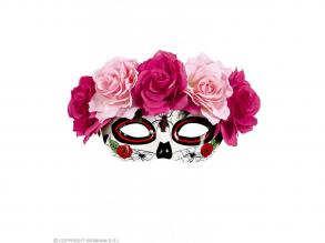 AUGENMASKE DIA DE LOS MUERTOS DEKORIERT MIT ROTEN & PINKFARBENEN ROSEN