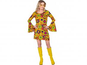 70er JAHRE DAMENKLEID yellow circles KOSTÜM FÜR DAMEN