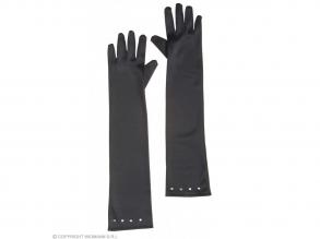 LANGE SCHWARZE HANDSCHUHE GLAMOUR AUS SATIN MIT DIAMANETEN