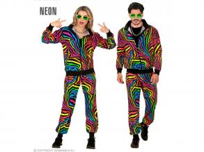 NEON REGENBOGEN PARTY FASHION TRAININGSANZUG MIT TIERMUSTER UNISEX KOSTÜM FÜR ERWACHSENE