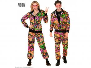 NEON PEACE & LOVE HIPPIE PARTY FASHION TRAININGSANZUG UNISEX KOSTÜM FÜR ERWACHSENE