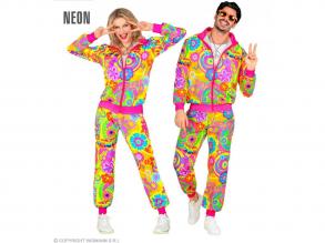 NEON HIPPIE GROOVY LOVE PARTY FASHION TRAININGSANZUG UNISEX KOSTÜM FÜR ERWACHSENE