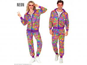 NEON FLOWER POWER HIPPIE PARTY FASHION TRAININGSANZUG UNISEX KOSTÜM FÜR ERWACHSENE