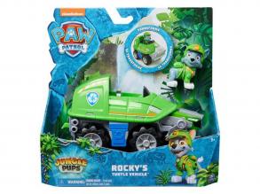 Paw Patrol: Jungle Pups Rocky Minifigur mit Schildkrötenfahrzeug - Spin Master