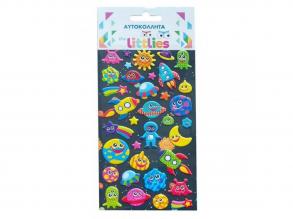 The Littlies: 3D-Puffy-Sticker-Set mit Raumschiff-Muster auf 10x22cm-Bogen