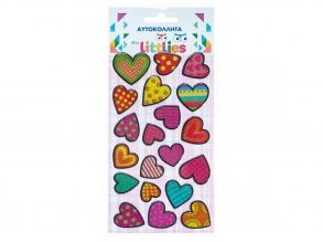 The Littlies: buntes Herzmuster 3D Puffy Sticker Set 10x22cm auf einem 10x22cm Blatt