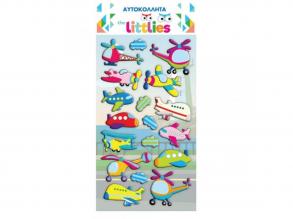 The Littlies: 3D-Pufi-Sticker-Set mit Hubschrauber und Flugzeug auf 10x22cm-Bogen