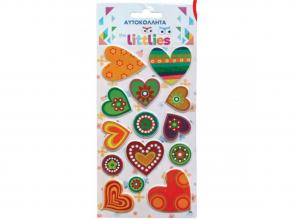 The Littlies: buntes Herz 3D Puffy Sticker Set 10x22cm auf einem 10x22cm Blatt