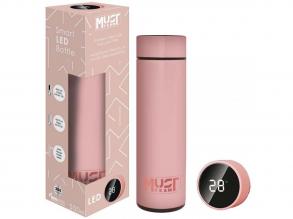 Muss: Smart Thermos Stahlflasche mit LED Temperaturanzeige, gummiert rosa 500ml