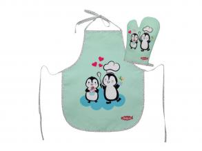 Set Kinderschürze und Ofenhandschuh Pinguin