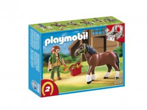PLAYMOBIL 5108 - Shire Horse mit rot-grauer Pferdebox