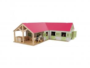 Kids Globe Horse Corner Stall mit 3 Boxen und Stauraum Pink 1:24